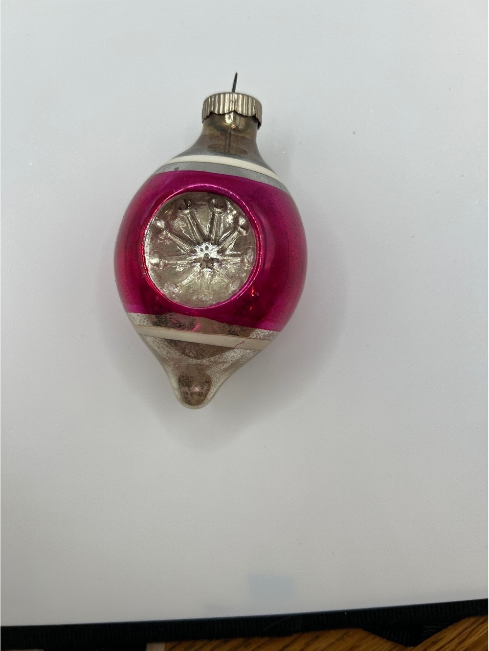 Shiny Brite Vintage Christmas Ornament Reflector White Pink 3.5"